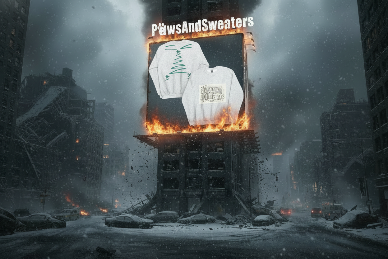 
Put these shirts on the bill board of a sky scraper in new york durring the winter time while the entire city is in mayhem and getting destryed
